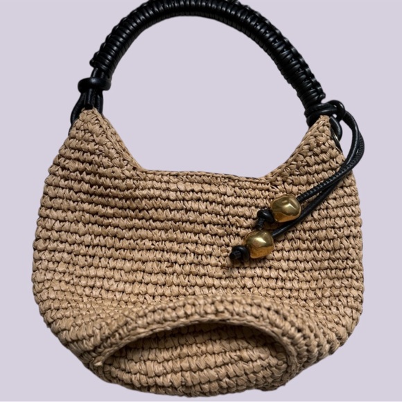 NWT Madewell The Camren Straw Mini Bag Woven Leather Trim Bead Charm India - Picture 5 of 5